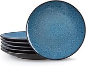 Bubble Dinner Borden Set van 6 - 25 cm keramische borden blauw handgeschilderd - vaatwasmachinebestendig borden set