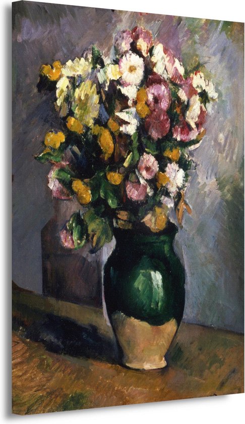 Stilleven met bloemen in een olijfkruik - Paul Cézanne wanddecoratie - Bloemen wanddecoratie - Canvas schilderij Stilleven - Muurdecoratie kinderkamer - Canvas schilderijen - Woondecoratie 50x70 cm