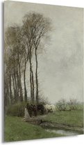 Paarden bij het hek - Anton Mauve portret - Paarden schilderij - Canvas schilderij Dieren - Klassiek schilderijen - Schilderijen op canvas - Schilderijen 60x90 cm
