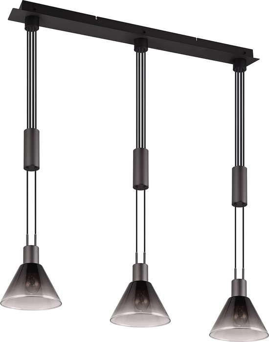 LED Hanglamp - Torna Stey - E27 Fitting - 3-lichts - Rond - Mat Zwart - Metaal - Glas