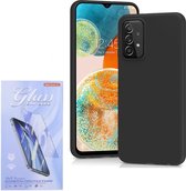 Soft Back Cover Hoesje Geschikt voor: Samsung Galaxy A23 Silicone Zwart + 2x Tempered Glass Screenprotector - ZT Accessoires