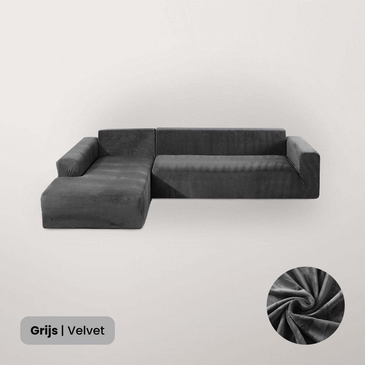 BankhoesDiscounter Velvet Hoekbank Hoes – Hoekbank – Sofa Cover – Bankbeschermer – Bankhoezen Voor Hoekbank – Grijs – Set van M3 + M4