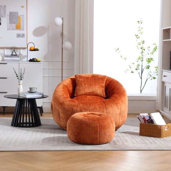 Comfortabele ronde draaibare zitzak, 360° vrije rotatie, superzachte bank, met hoge dichtheid met traagschuim gevuld zitzak voor volwassenen en woonkamer, slaapkamer met zitzakbank Orange