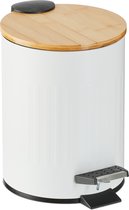 Poubelle à pédale Relaxdays - 3 litres - poubelle de salle de bain - couvercle en bambou - fermeture amortie - cuisine - blanc