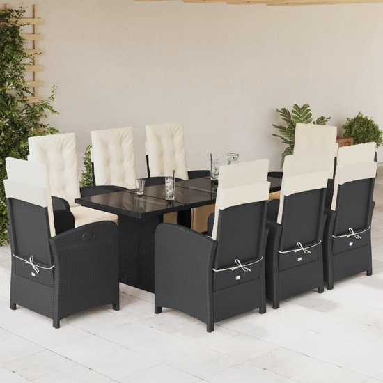 vidaXL-Ensemble de jardin 9 pièces-poly-rotin-noir