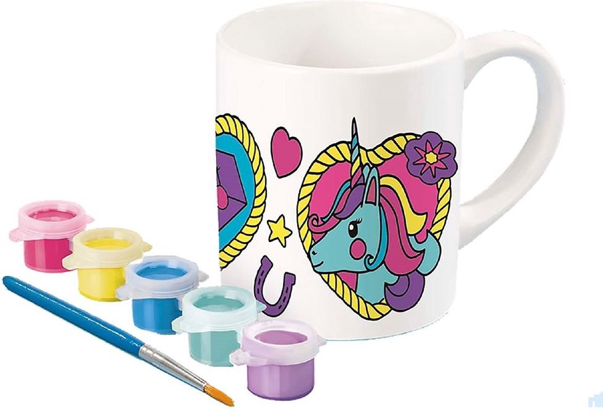 Totum Unicorn inkleur mok beker beschilderen speelgoed meisjes - knutselset keramiek incl verfstrip en penseel - knutselen cadeau tip — afbeelding 10