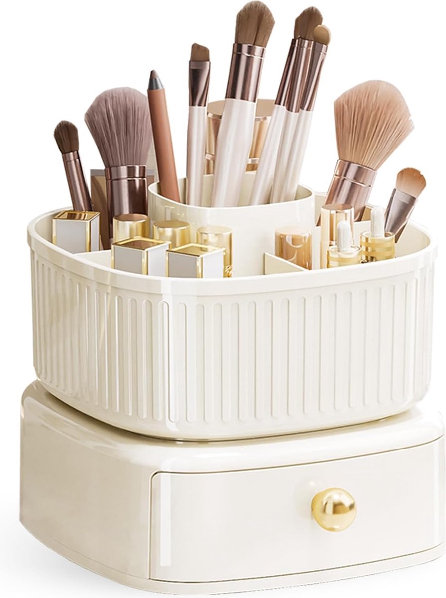 Make-up organizer, draaibaar, cosmetica-organizer, draaibaar, make-up-kwastorganizer, draaibaar, wit