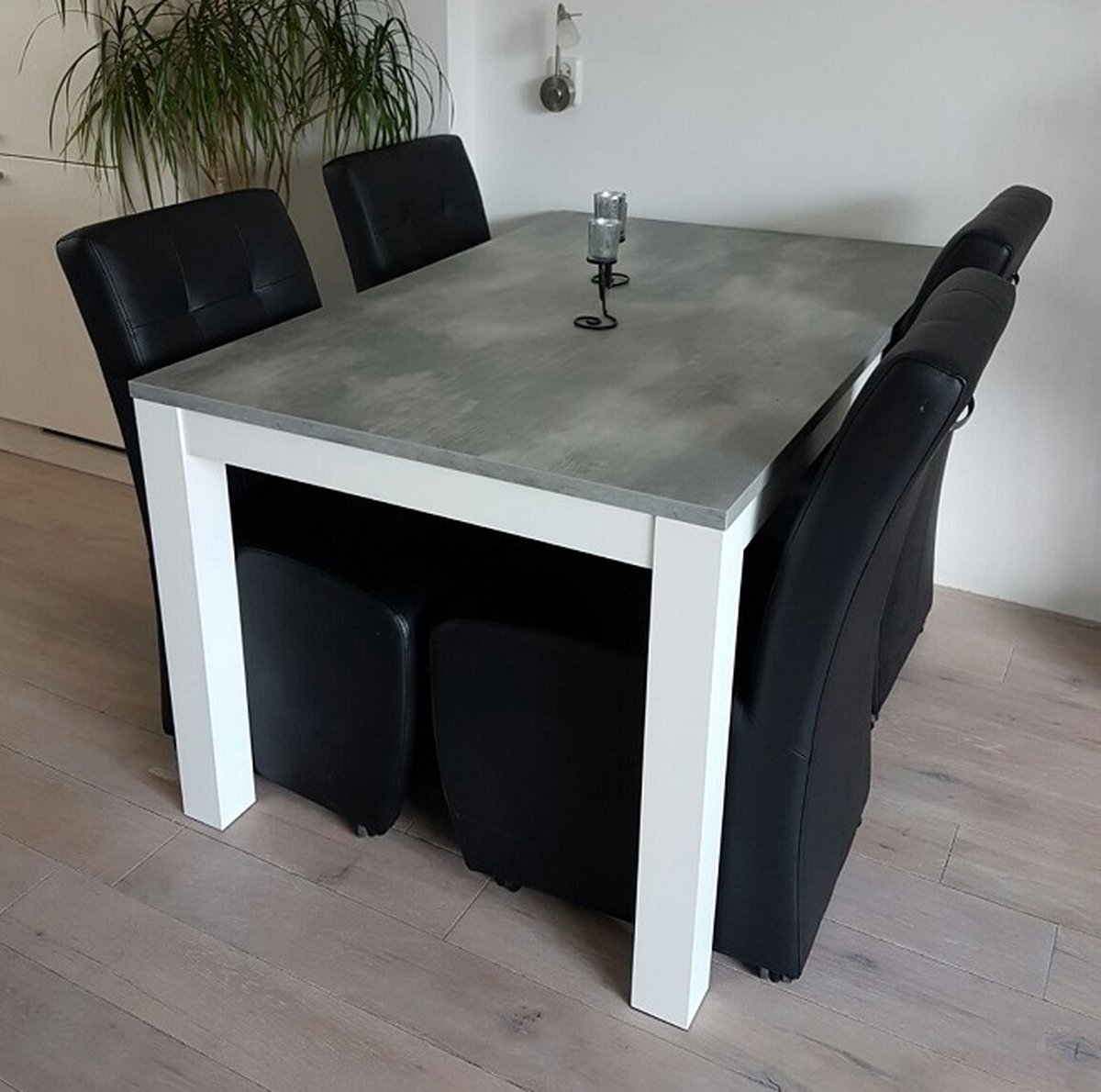 Eettafel Milaan - Betonlook / Wit Onderstel - 90 x 180 cm