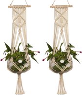 2 stuks macramé hangmand hangpot voor planten, handgeweven katoenen touw bloempotstandaard, geschikt voor balkon, plafond, binnen- en buitendecoratie (105 cm/41,3 inch)