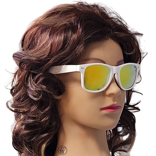 Fako Sunglasses® - Heren Zonnebril - Dames Zonnebril - Classic - UV400 - Wit Frame - Goud/Rood Spiegel van Fako Sunglasses® — afbeelding 4