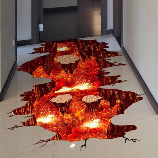 Creatieve 3D Ruimte Muursticker - 60*90cm - Verwijderbare PVC Magische Vloer Vlam en Lava Muursticker - Behang - Art Deco - Thuis Muur Plafond Jongenskamer - Muursticker