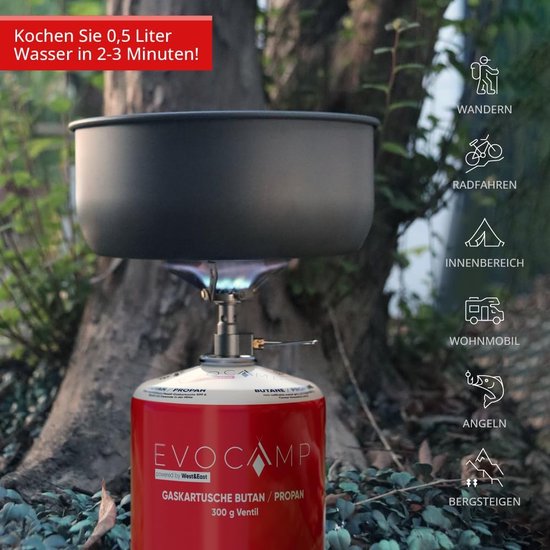 Compact campingkooktoestel 18 kW campingstoof titanium behuizing mini-gasfornuis met gasregeling - ideaal voor camping en outdoor gebruik van Merkloos — afbeelding 5