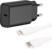 USB C Adapter - Snellader Geschikt voor iPhone en iPad - TPE Materiaal - 3 Meter - Oplaadkabel Wit - GaN Oplader - 30W Vermogen - Incl. Lightning Kabel - Stekkerblok - Zwart