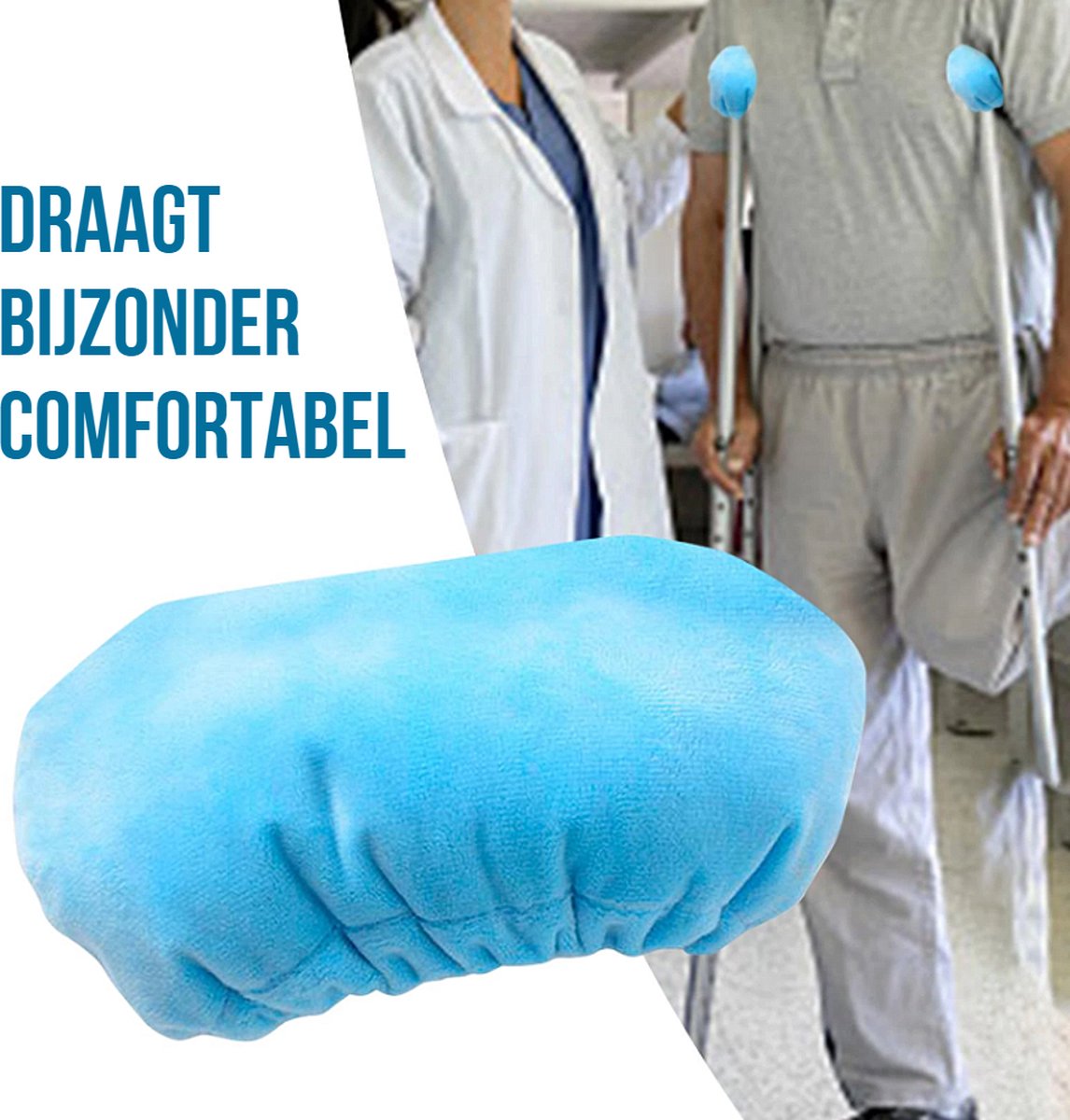 Goedkoopste Allernieuwste.nl® Gewatteerde Hoes voor Okselkruk Loopkruk Comfortabel bij Gebruik Okselkrukken en Loopkrukken - Universele Maat - kleur Blauw