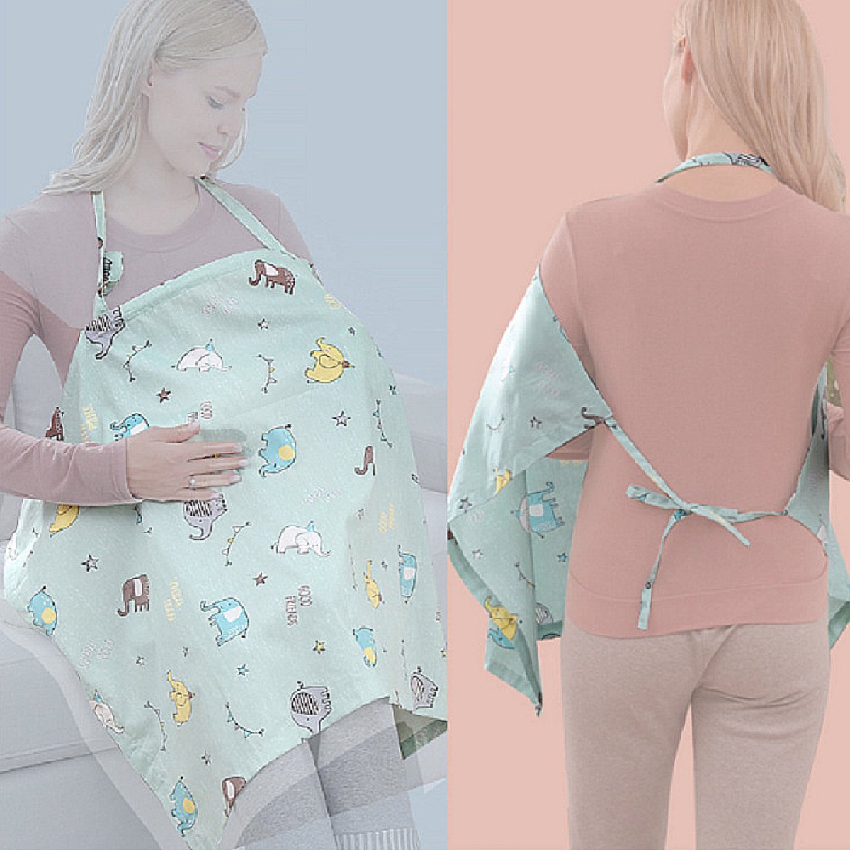 Goedkoopste Allernieuwste.nl® Borstvoedingsdoek GROENE OLIFANT - Afschermdoek - Borstvoeding Doek - Tissu d'allaitement - Borstvoedingsschort met zakje - Privacy - Groene Olifantjes