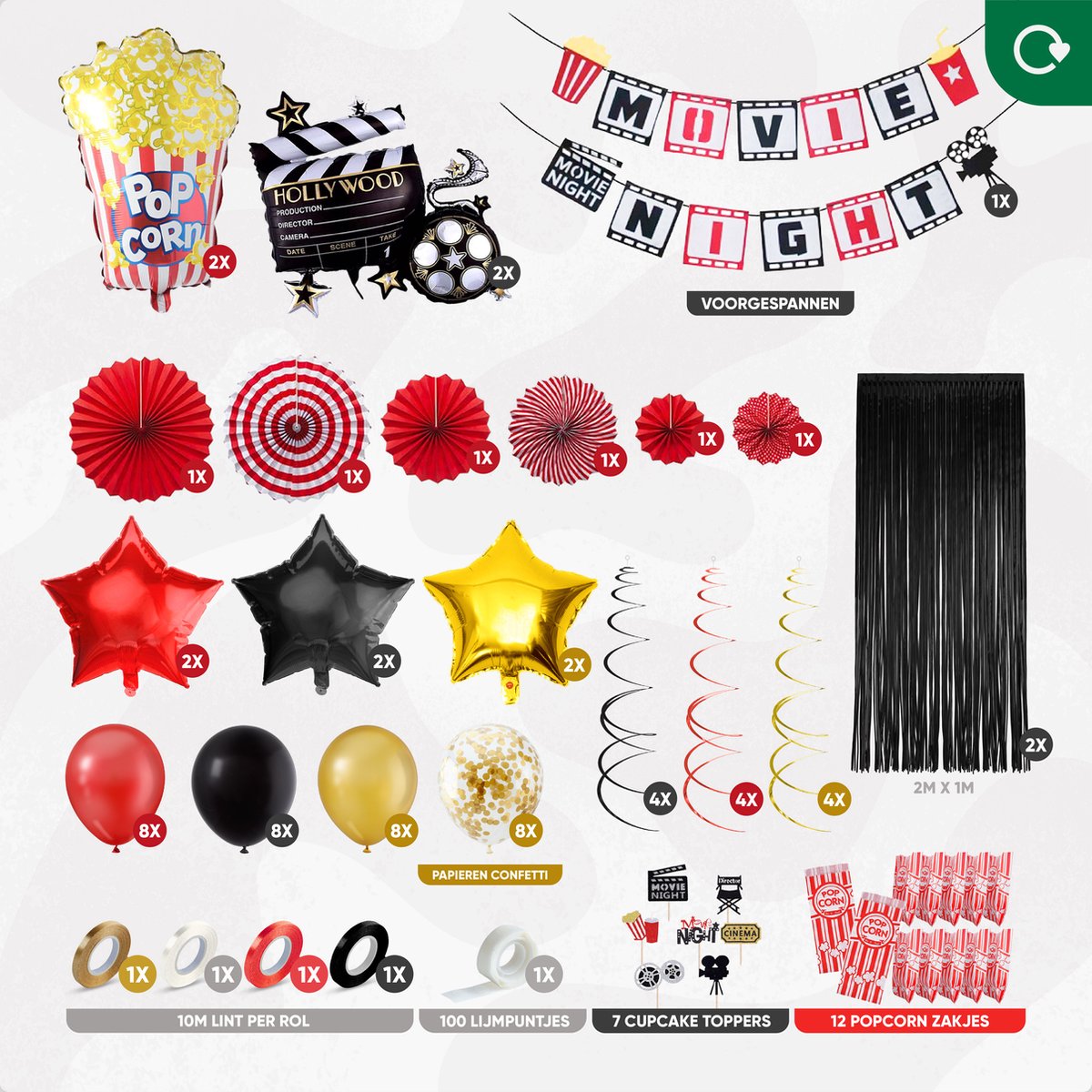 Fissaly 87 Stuks Filmavond & Bioscoop Feest Versiering – Popcorn & Movie Night Decoratie – Film Avond Themafeest - Ballonnen - Verjaardag Feestje — afbeelding 2