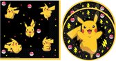 Pokemon themafeest servetten en gebaksbordjes - 32x - zwart/geel - karton