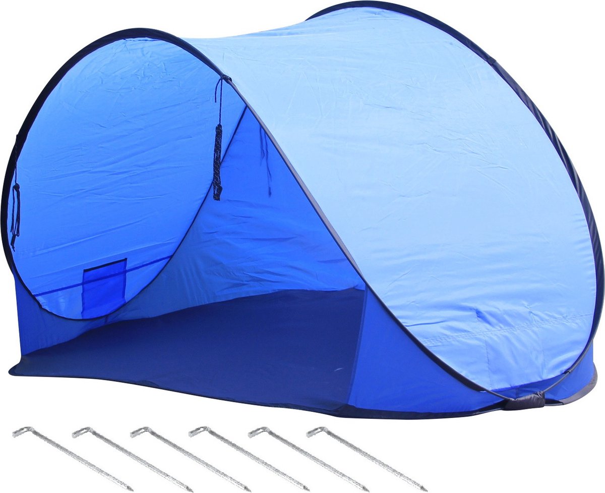 Beachshelter pop-up windscherm blauw 200 x 100 cm incl. haringen - Zon/wind bescherming voor kinderen