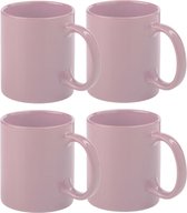 Bellatio Design Koffie mokken/bekers - 8x - keramiek - glans - met oor - oud roze - 370 ml