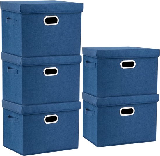 Homsorout Opbergdozen met deksel, set van 4 opbergmanden, stof, opvouwbare opbergdoos met transparant kijkvenster, 38 x 25 x 25 cm, vouwdoos voor kleding, kubusrek, grijs