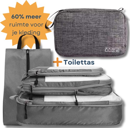 Packing Cube Compression - Toilettas Haak- 5 Delig Tas Organizer - Backpack Tas - Ophangbare Makeup Organizer Tas
