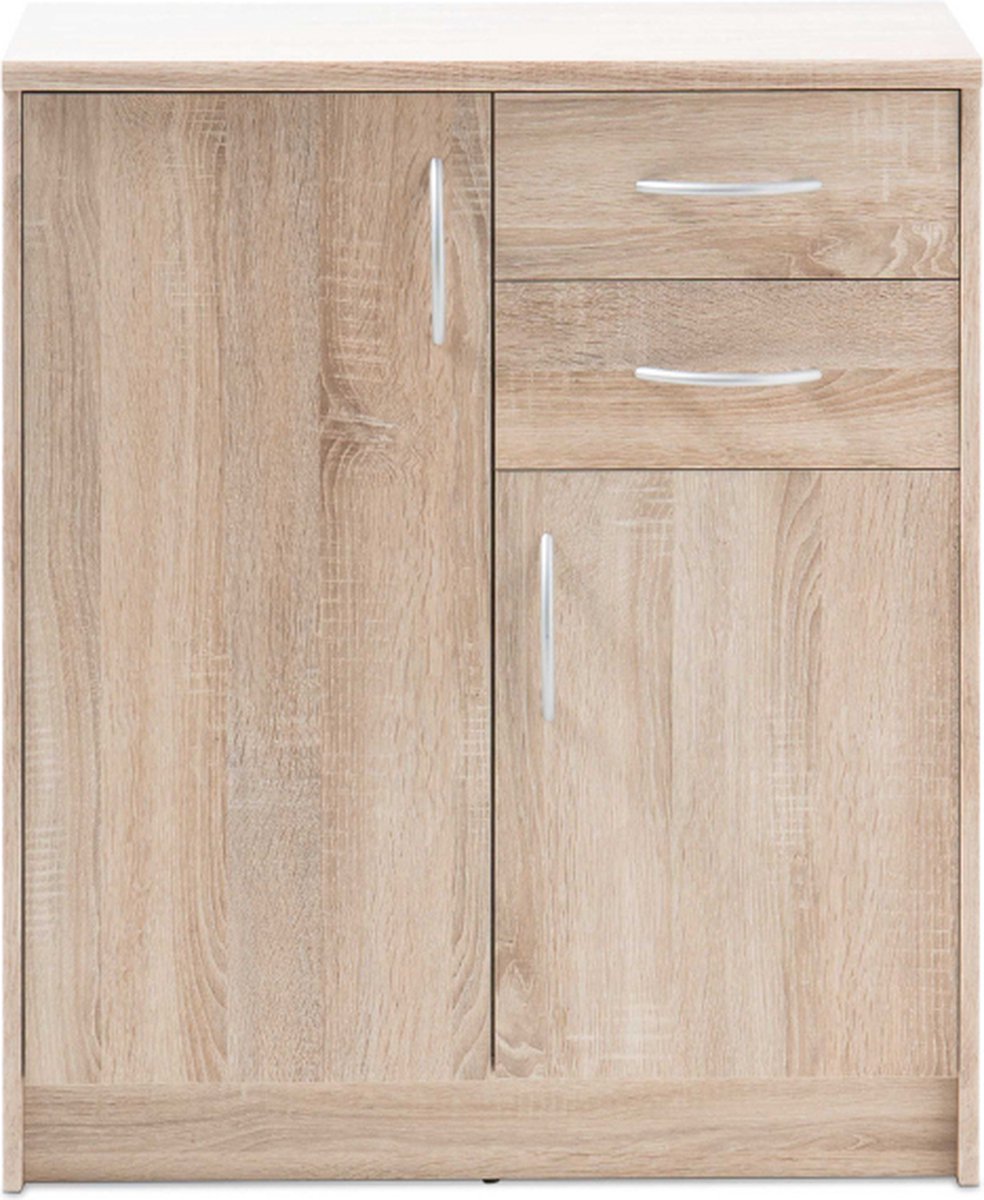 Commode Ultima 74x35x86cm Met 2 Deuren & 2 Lades - Sonoma Eik - Emob - Dressoir - Bruin - Spaanplaat