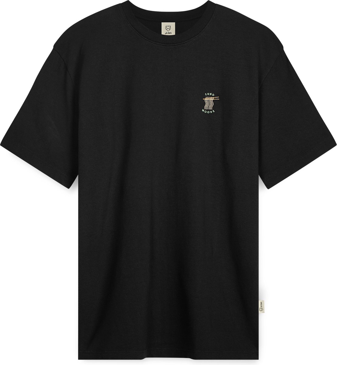 A-dam Black Noodles - T-shirt - Heren - Volwassenen - Vegan - Korte Mouwen - T-shirts - Katoen - Zwart - XXL