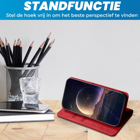 iPhone 14 Bookcase Case - Magnétique - Cuir - Wallet - Book Case - Wallet - Flip Cover - Apple iPhone 14 - Rouge