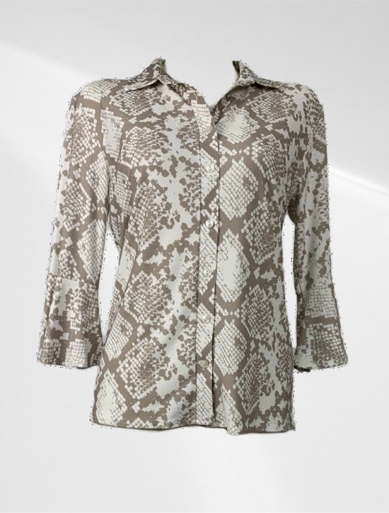 Angelle Milan - Casual blouse - Bruine print - Travelstof - Maat M - In 5 maten verkrijgbaar