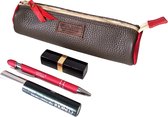 Toetie & Zo - Cuir à crayons - Cuir - Rouleau - Marron - Rouge - Trousse de maquillage - Étui à stylos - Handgemaakt - 22bx6hx6d