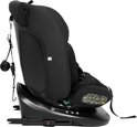 Siège auto noir avec base Isofix, vue latérale, avec câbles et fixation.