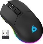 Oplaadkabel Zwart RGB Gaming Mouse + High Precede Sensor met lange batterijduur + instelbaar tot 10000 DPI + kabel en radiomuismodus