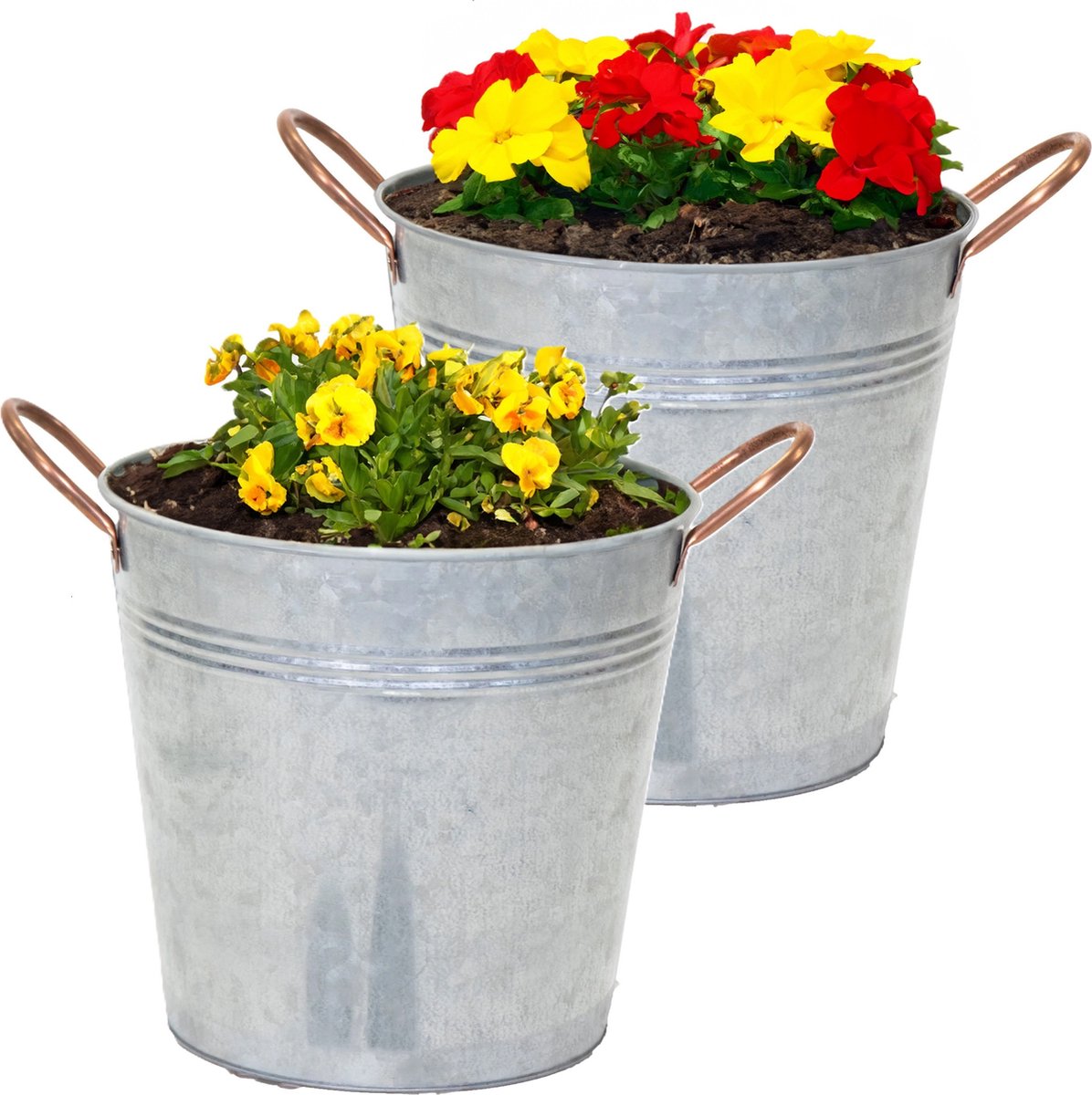 Goedkoopste Mega Collections Emmer/plantenpot/bloempot Jean - 2x - zink - zilver - D16 X H15 cm