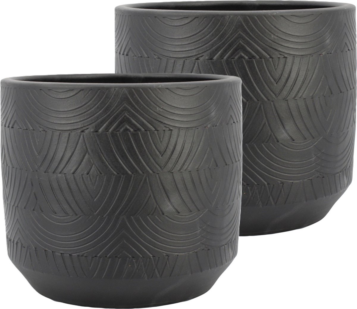Floran Bloempot plantenpot Loule 2x relief antraciet voor kamerplant D23 x H21 cm