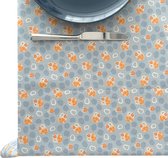 BINK Bedding Tafelkleed - Tafelzeil Turtle Orange - Acryl gecoat Katoen 140 x 150 cm - afneembaar - wasbaar - feest - feestdecoratie - kinderfeestje - verjaardag - buiten eten - schildpad - appel - oranje - blauw