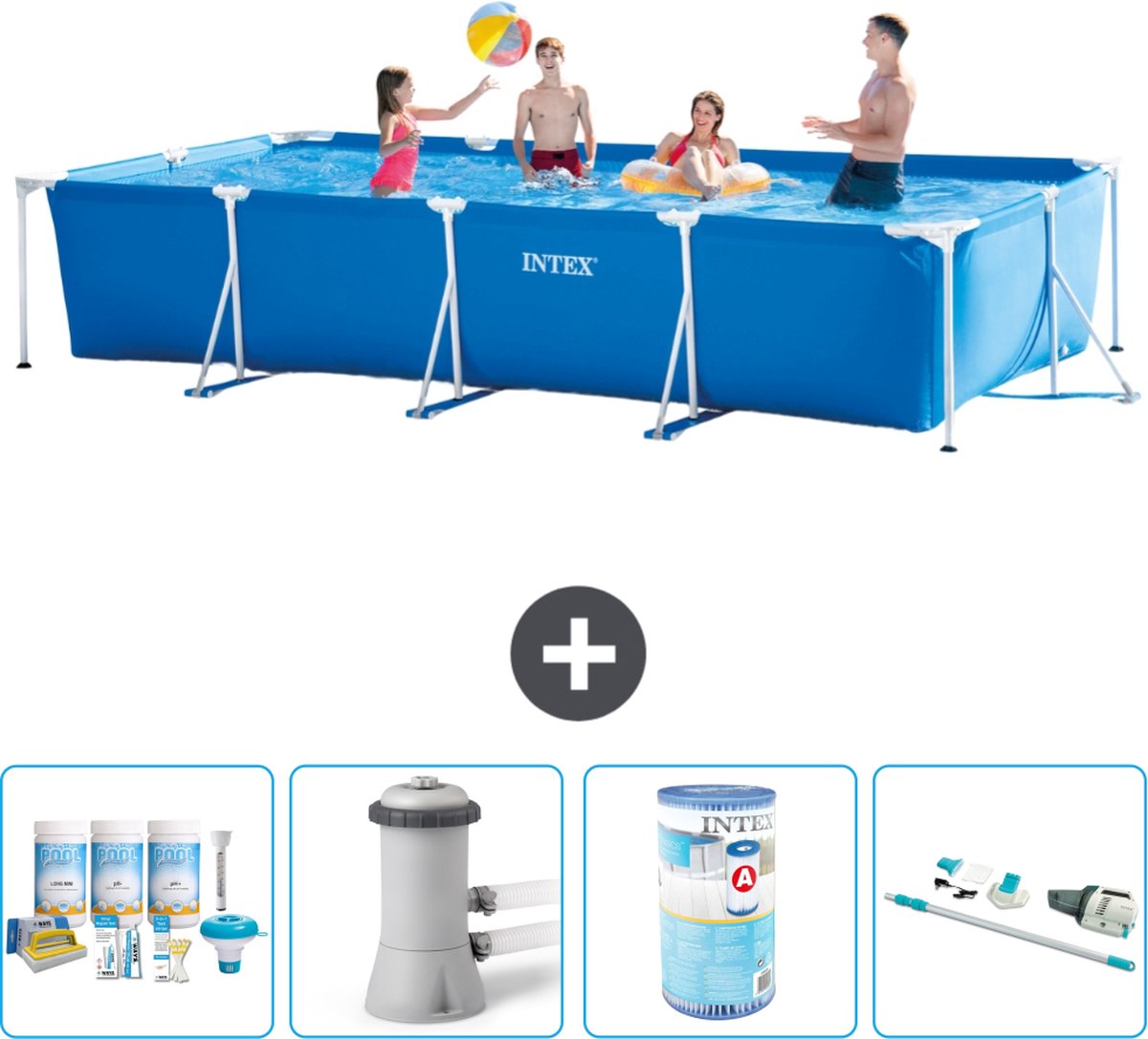 Intex Rechthoekig Frame Zwembad - 450 x 220 x 84 cm - Blauw - Inclusief Onderhoudspakket - Zwembadfilterpomp - Filter - Stofzuiger