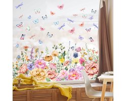 Raamsticker Bloemenstrook met vlinders | Statische Raamfolie | Dubbelzijdig bedrukt | Vlinders | Bloemen | Tuin | Poster | Raamdecoratie | Raamfolie | Woonkamer | Huis inrichting | Stickerkamer®