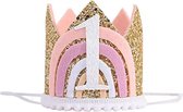 Verjaardagskroon 1 jaar - Baby Meisje Eerste Verjaardag - Goud - Glitters - Feesthoedje