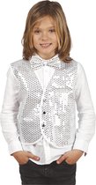 Verkleed set voor kinderen - gilet en vlinderstrikje - zilver - pailletten - one size - carnaval