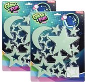 Glow in the dark - 2x - maan en sterren - sterrenhemel - muur/plafond decoratie - kinderkamer