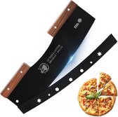 Bastix - Pizzasnijder Rocker met beschermhoes met walnoot handgrepen met 14 inch grote Pizza Rocker Cutter Sharp Black