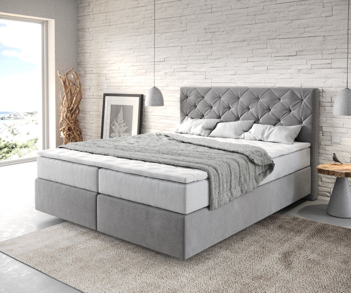 Boxspringbed Dream-Great Microvezel Grijs 160x200 cm met TFK Matras en Visco Topper