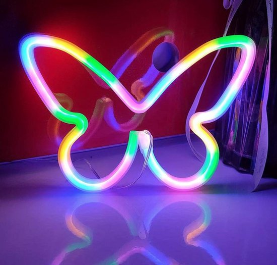 Neon Lamp - Vlinder - Multicolor - 22x15cm- Excl. 3 AA batterijen - Neon Verlichting - Wandlamp