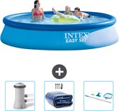 Intex Rond Opblaasbaar Easy Set Zwembad - 396 x 84 cm - Blauw - Inclusief Zwembadfilterpomp - Solarzeil - Schoonmaakset