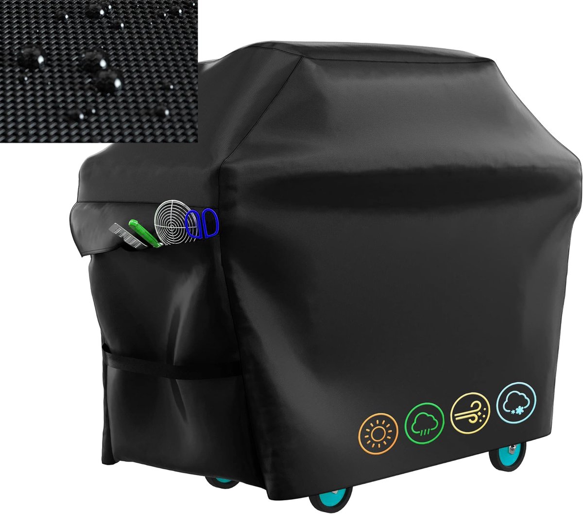 BBQ Grill Cover, BBQ Hoes, Waterproof Heavy Duty BBQ Grill Cover, Oxford Stof Waterdicht, Winddicht, Scheurvast en UV-bestendig 145 x61 x117cm, Zwart