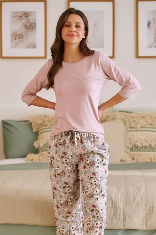 Pyjama en coton Doctor Nap Femme Adultes | Pantalon 3/4 à manches 3/4 | Pyjama Dames Adultes | Fleurs Papaye PM.5252 38 / M