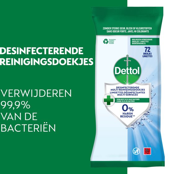 Dettol Desinfecterende Schoonmaakdoekjes - Cleanser - 72 stuks - 5 Stuks - Voordeelverpakking