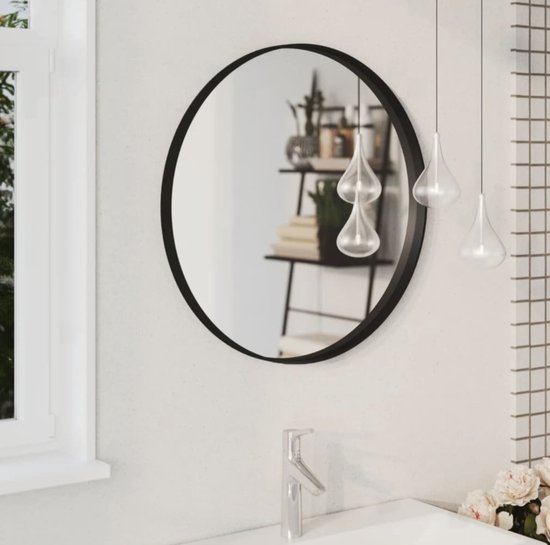 Luxaliving Miroir Rond - Zwart- Sans Couture - Métal - Verre de Sécurité - Miroir Mural Moderne - Miroir de Couloir - Miroir de Salle de Bain - Ø80