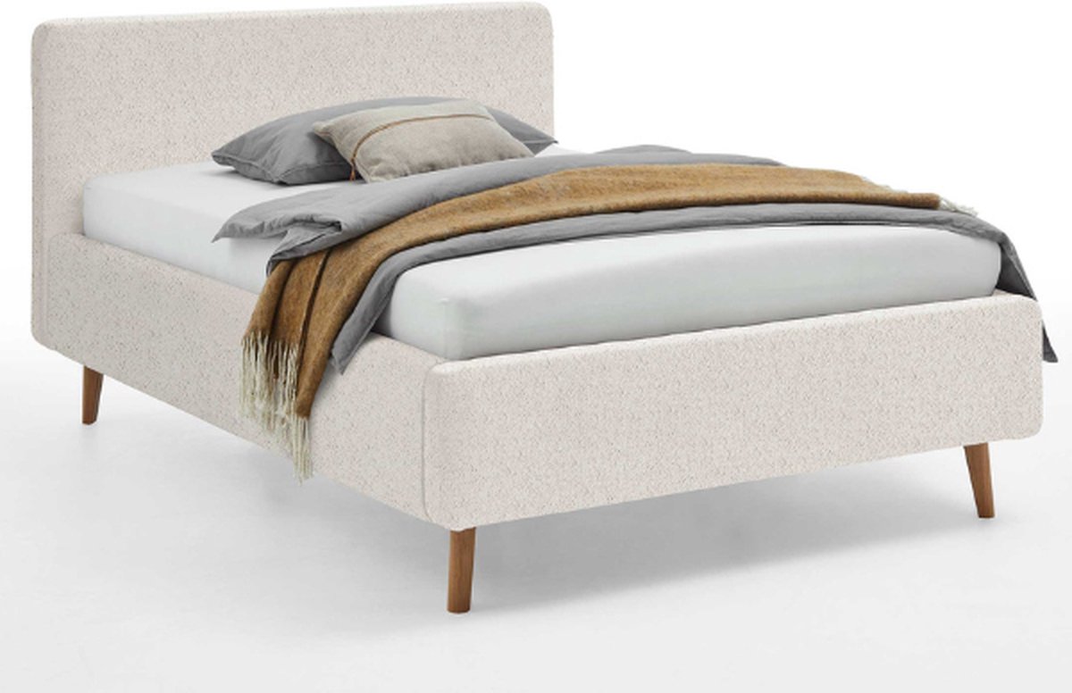 Bed Dalila 140x200cm Teddystof - Wit - Meise - Tweepersoons Gestoffeerd Bed - Wit - Polyester Tweepersoons Normaal Bed