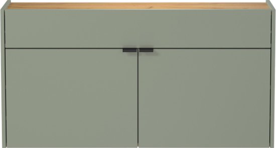 Console Amika 2 portes & 1 tiroir flottant - vert sauge/chêne